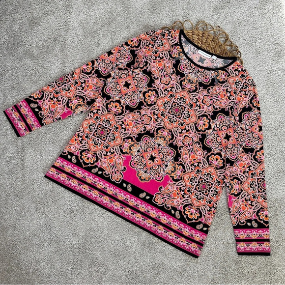 Susan Graver Bundle (2) Long Sleeve Printed Blouse Top Tunic Jersey Boho Size L - Picture 2 of 15